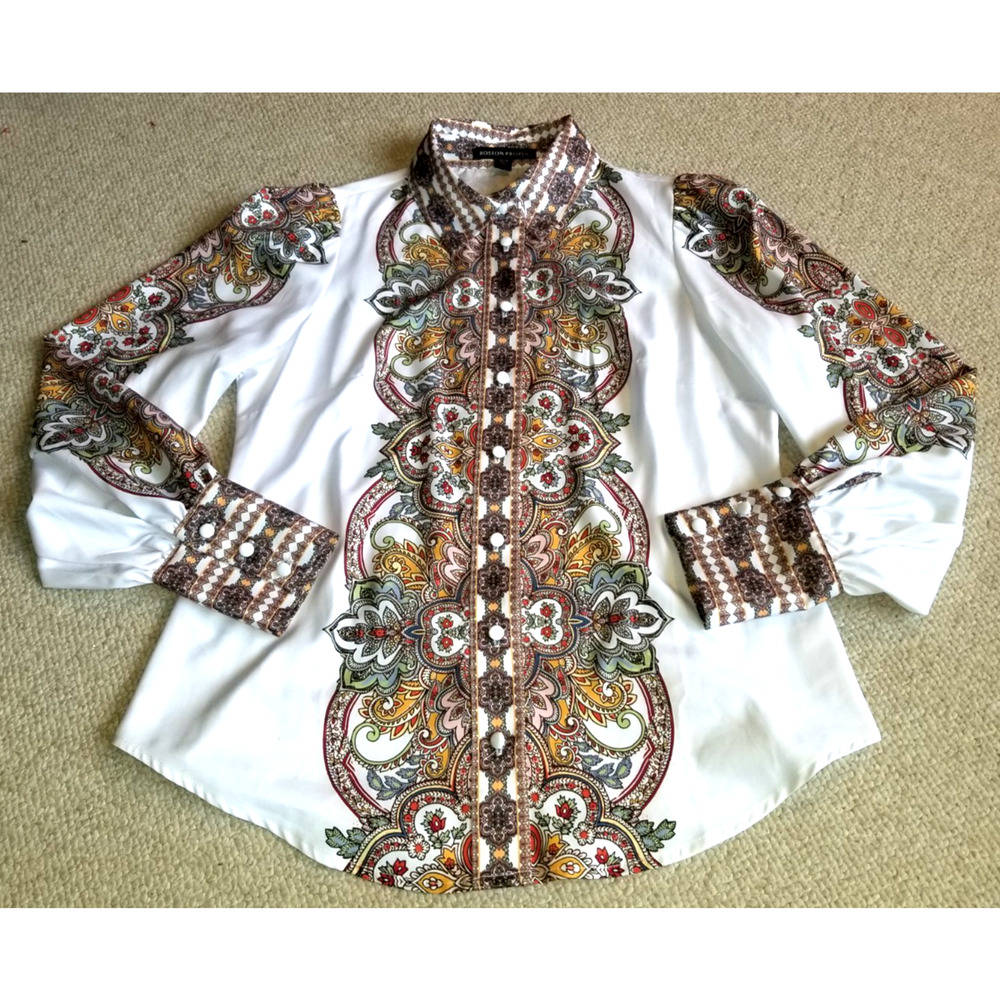 Womens Top-BOSTON PROPER-white 'Paisley Print Victoria Chic Drama Sleeve'-M